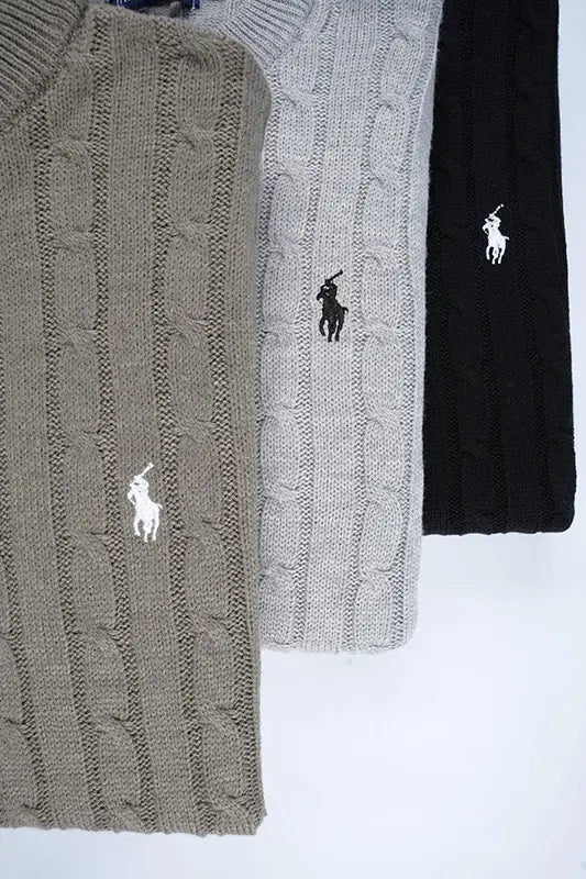 Pack 3 Pulls Ralph col rond en coton 100%  ( Gris + Noir + Beige Foncé )
